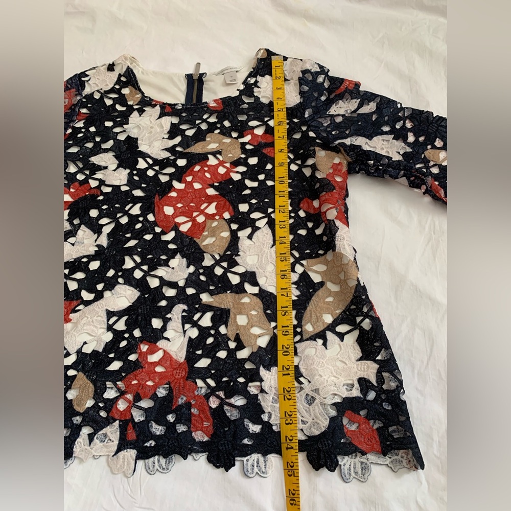 Christopher & Banks Floral Lace Top with Liner | Navy Red White | Medium - Picture 7 of 11